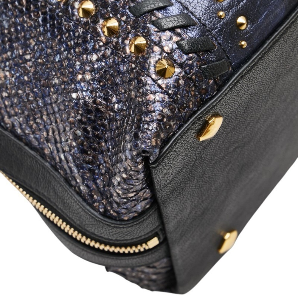 Mcm Handbag Studs Leather Python Bag Shoulder Bla… - image 7